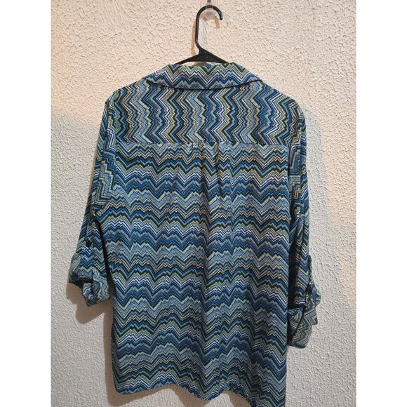 Kim Rogers Womens 2X Button-Up Zigzag Pattern Shirt With Roll-Tab Sleeves boho - Picture 3 of 7